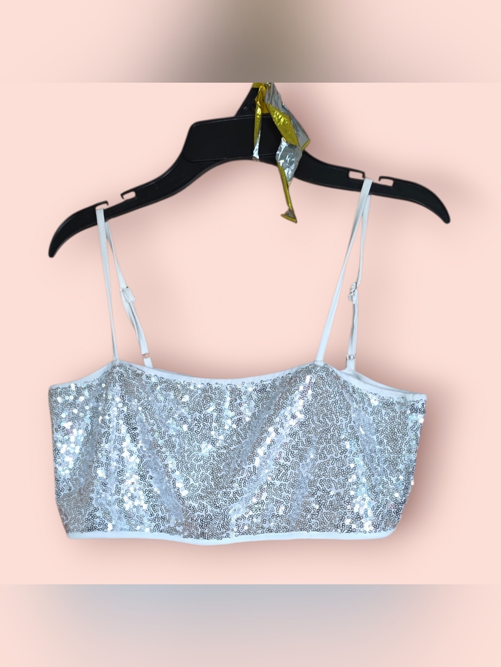 SHEIN Silver Sequin Spaghetti Strap Crop Top